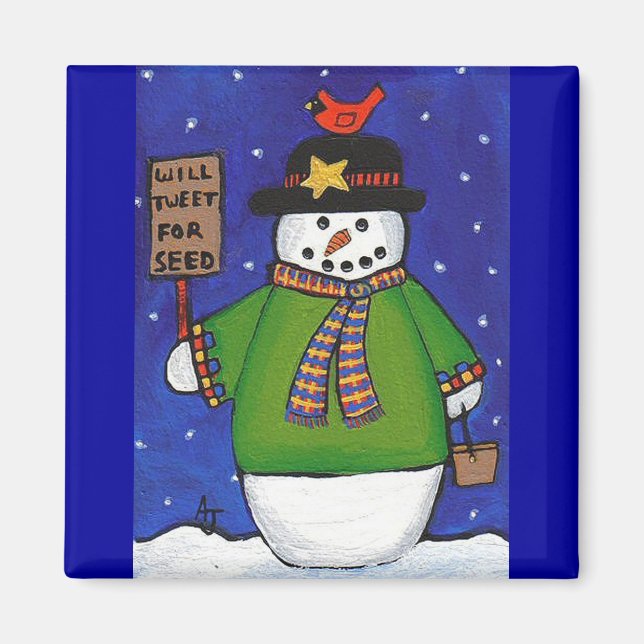 Snowman & Cardinal - aimant de Noël (Devant)