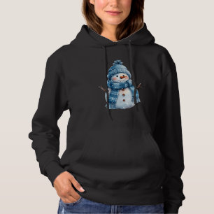 Snowman Carrot Nose Blue Hat und Scarf Winter Snow Hoodie