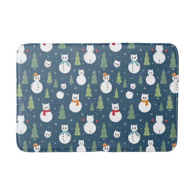 Snowman Cats Holiday Pattern Badematte (Vorderseite)