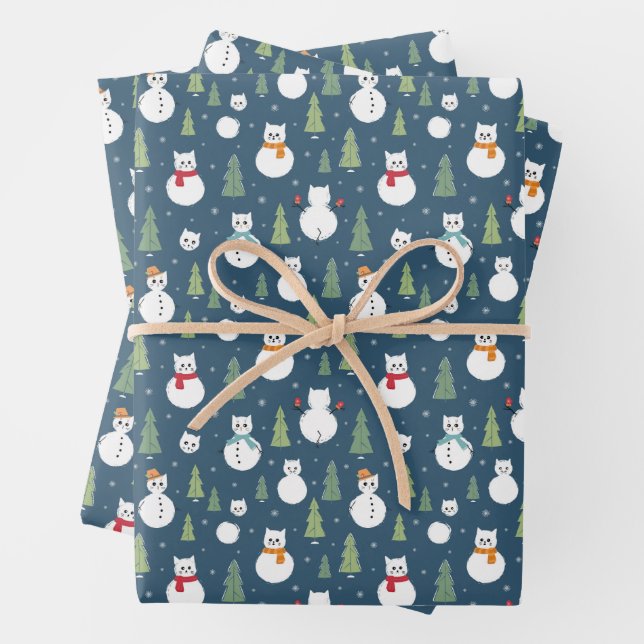 Snowman Cats Holiday Pattern Geschenkpapier Set (Beispiel)