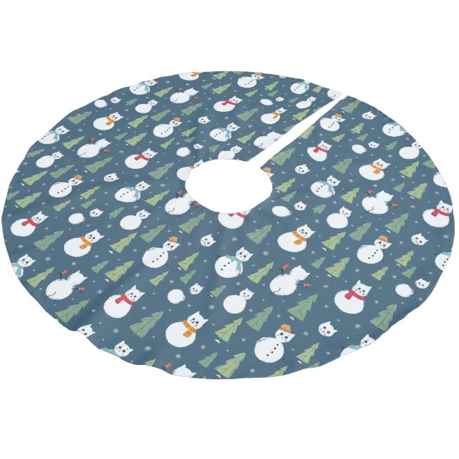 Snowman Cats Holiday Pattern Polyester Weihnachtsbaumdecke (Schrägansicht)