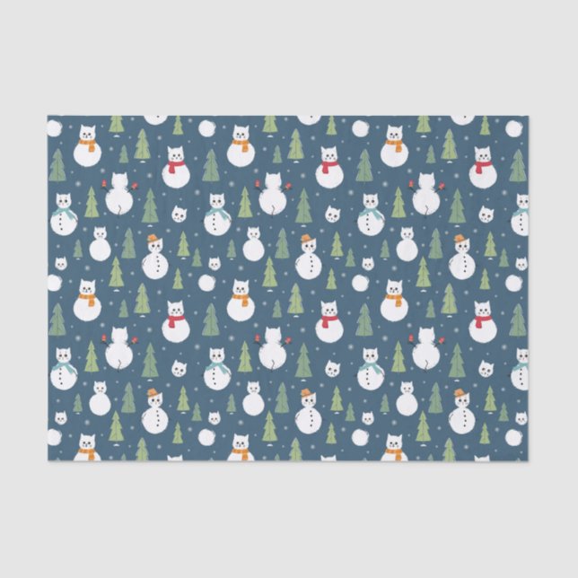 Snowman Cats Holiday Pattern Seidenpapier (Vorderseite)