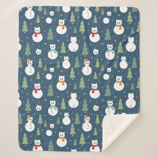 Snowman Cats Holiday Pattern Sherpadecke (Vorderseite)