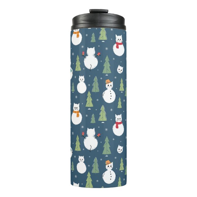 Snowman Cats Holiday Pattern Thermosbecher (Vorderseite)
