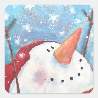 Snowman Celebrating Schneeaufkleber Quadratischer Aufkleber
