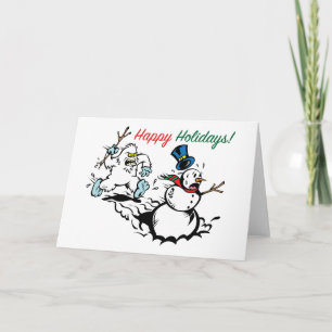 Snowman Chase Happy Holidays Grußkarte Feiertagskarte