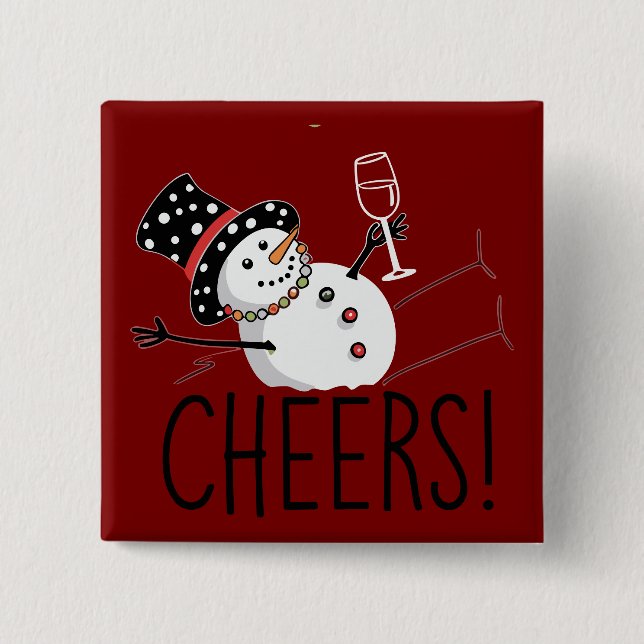 Snowman Chef Wein Weihnachten Weihnachten Weihnach Button (Vorderseite)