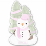 Snowman Christmas Aufkleber<br><div class="desc">Snowman Christmas Celebrate your child's winter birthday with this cute and snowman wearing a pastel pink knitted hat and scarf. This theme is ideal for your little one’s winter birthday or kid’s Christmas party. Design is completely customizable. Check out the coordinating stationery and ohrs.</div>