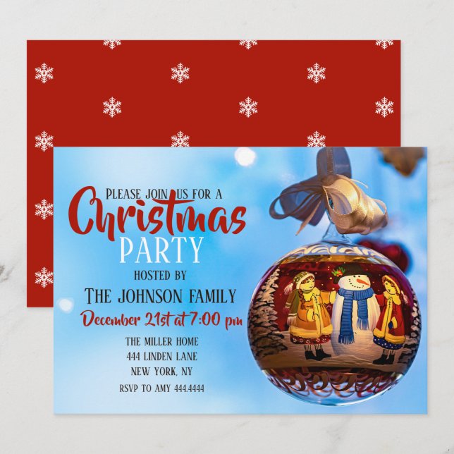 Snowman Christmas Ball Einladung (Vorne/Hinten)