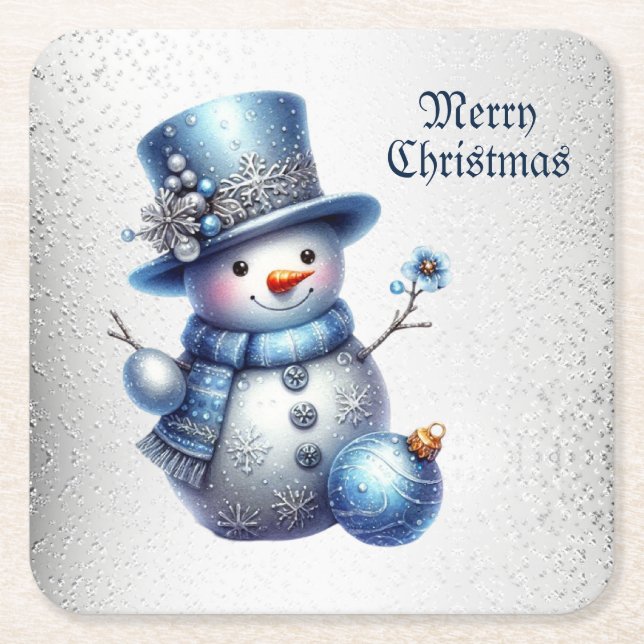 Snowman Christmas Elegante Winterferien Rechteckiger Pappuntersetzer (Vorderseite)