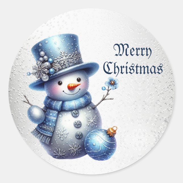 Snowman Christmas Elegante Winterferien Runder Aufkleber (Vorderseite)
