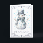 Snowman Christmas Feiertagskarte<br><div class="desc">Weihnachtskarte Snowman - Schönes, winterliches Ambiente, saisonale Weihnachtskarte, die den belebenden Stil des Art Déco mit dem Zauber des Tarots kombiniert. Die Farben sind blassgoldfarben, weiß, Blues, und eine Auswahl an Silber und Grau. Das Bild ist von einem festlichen Schneemann mit zartem Schnee fällt, und die Worte "der Schneemann" darunter....</div>