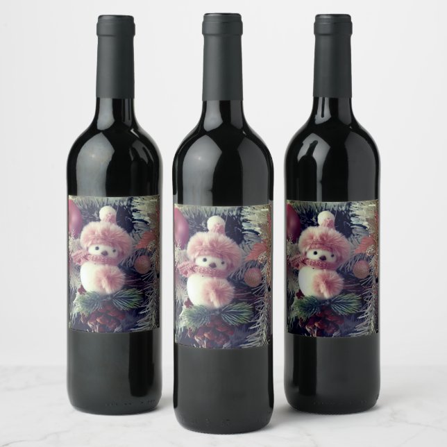 Snowman Christmas Food & Beverage Label Weinetikett (Flaschen)