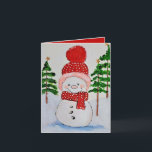 Snowman Christmas Karte<br><div class="desc">Personalize your Christmas greetings with this happy little snowman dressed up warm in a red hat and scarf.</div>