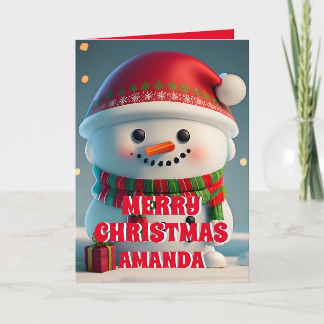 Snowman Christmas Personalisiert Kids Foto Feiertagskarte (Vorderseite)