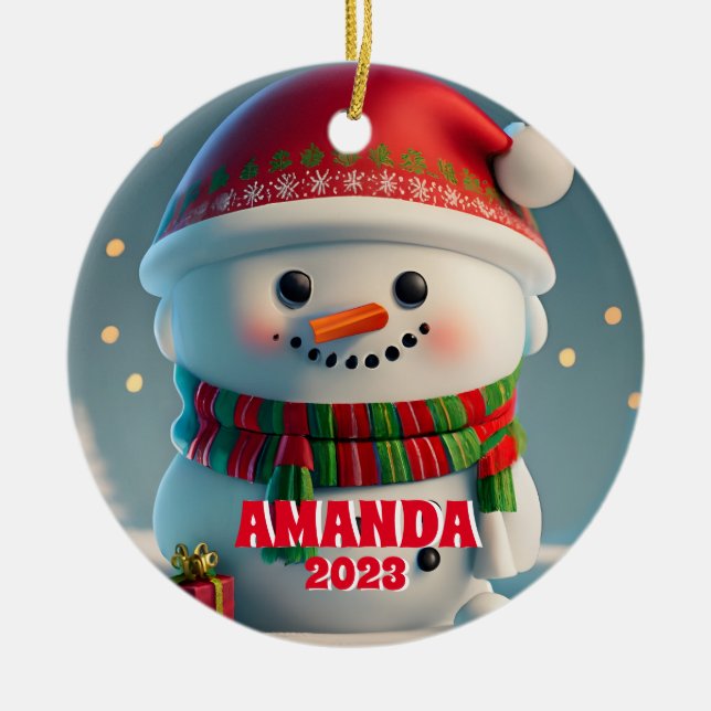 Snowman Christmas Personalisiert Kids Foto Keramik Ornament (Vorne)