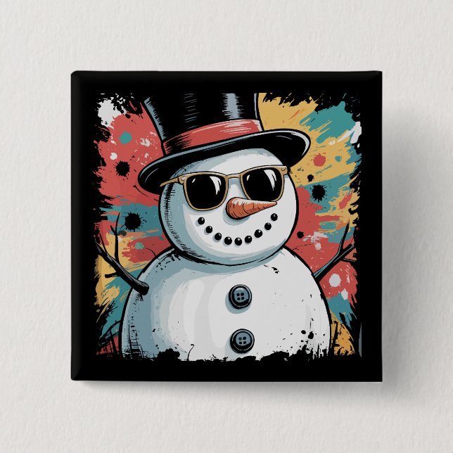 Snowman Christmas Pinselstrich Spritzer Cool Winte Button (Vorderseite)
