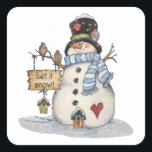 Snowman Christmas Quadratischer Aufkleber<br><div class="desc">Frohe Weihnachten für Sie und Ihre Familie von mir und meiner Familie</div>