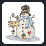 Snowman Christmas Quadratischer Aufkleber<br><div class="desc">Frohe Weihnachten für Sie und Ihre Familie von mir und meiner Familie</div>