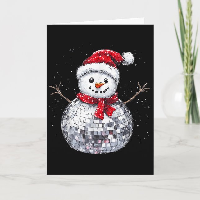 Snowman Christmas Retro Santa Hat Disco Ball Match Karte (Vorderseite)
