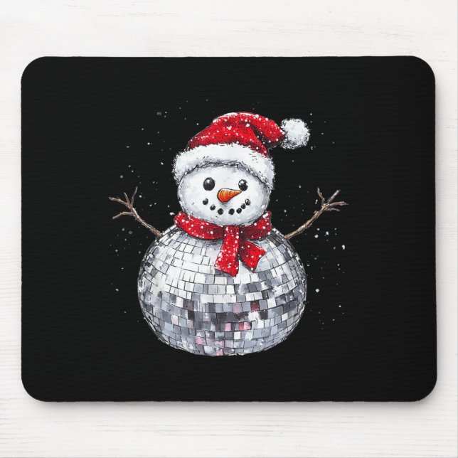 Snowman Christmas Retro Santa Hat Disco Ball Match Mousepad (Vorne)