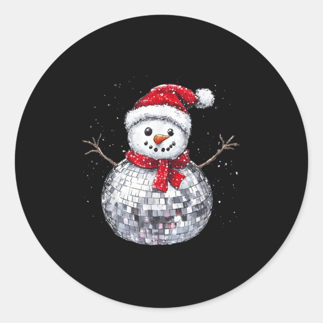 Snowman Christmas Retro Santa Hat Disco Ball Match Runder Aufkleber (Vorderseite)