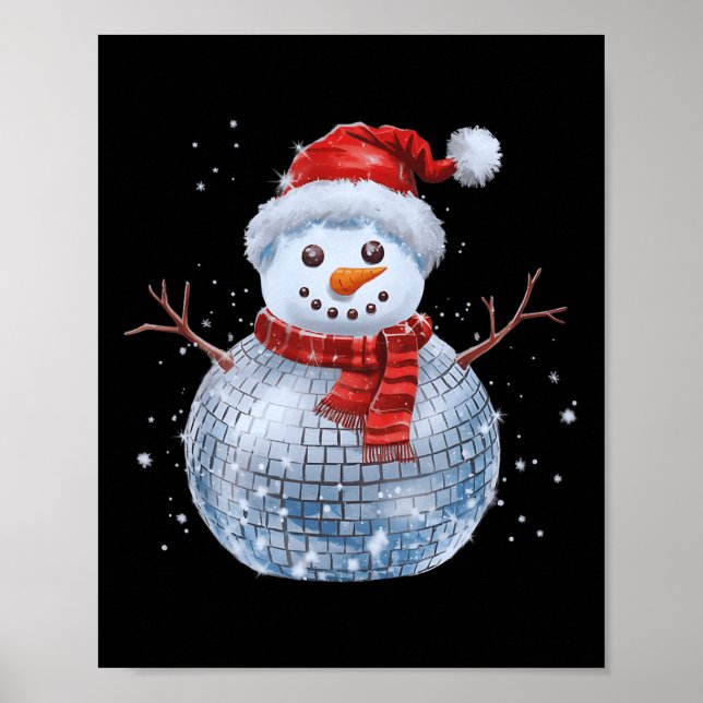 Snowman Christmas Retro Weihnachtsmannmütze Disco Poster (Vorne)