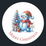 Snowman Christmas Runder Aufkleber<br><div class="desc">Weihnachtsaufkleber</div>