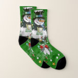 Snowman Christmas Socken<br><div class="desc">Niedliche Weihnachtsfeiertage mit Bildern von Schneemann und Weihnachtsdekorationen</div>