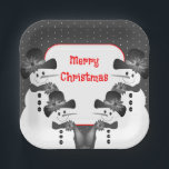 Snowman Christmas Square Pappteller<br><div class="desc">Akzentuiert mit hellroter Typografie</div>