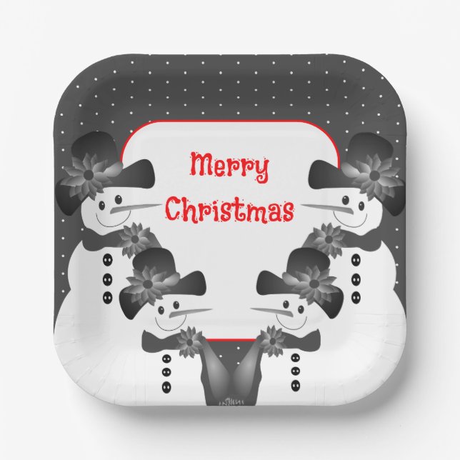 Snowman Christmas Square Pappteller (Vorderseite)