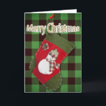 Snowman Christmas Strumpf Buffalo Karierte Vorlage<br><div class="desc">Diese Weihnachtskarte zeigt ein Foto eines hausgemachten roten und grünen Strumpfs mit einem bezaubernden Schneemann, der mit einem saisonalen karierten Schal gekleidet ist und ein Set über grünem Büffel kariert hat. Personalisieren Sie den Gruß im Inneren, entfernen Sie jeden Text oder klicken Sie auf Anpassen, um einen Schriftart Stil, Größe...</div>