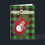 Snowman Christmas Strumpf Buffalo Karierte Vorlage<br><div class="desc">Diese Weihnachtskarte zeigt ein Foto eines hausgemachten roten und grünen Strumpfs mit einem bezaubernden Schneemann, der mit einem saisonalen karierten Schal gekleidet ist und ein Set über grünem Büffel kariert hat. Personalisieren Sie den Gruß im Inneren, entfernen Sie jeden Text oder klicken Sie auf Anpassen, um einen Schriftart Stil, Größe...</div>
