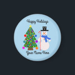 Snowman & Christmas Tree #4 Round Magnet<br><div class="desc">Snowman & Christmas Tree #4</div>