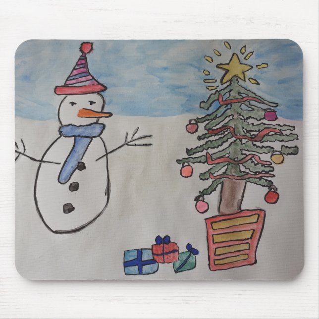 Snowman & Christmas Tree Mouse Pad Mousepad (Vorne)