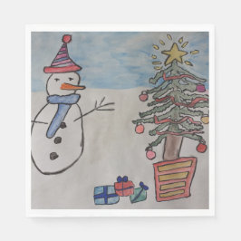 Snowman & Christmas Tree Serviette