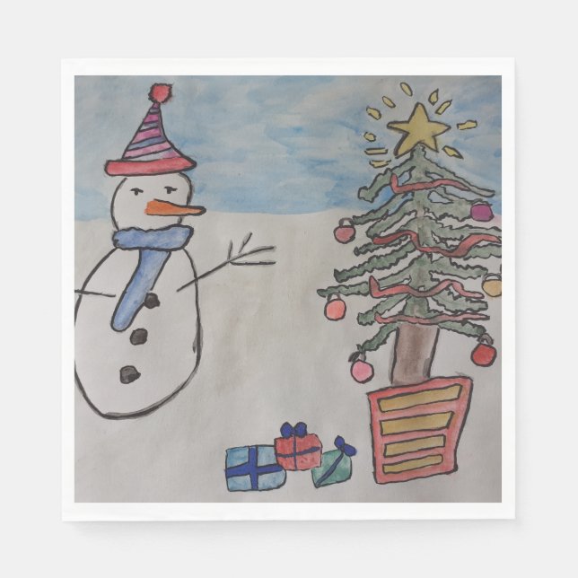 Snowman & Christmas Tree Serviette (Vorderseite)