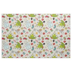 Snowman Christmas Tree Sleigh Illustration Stoff