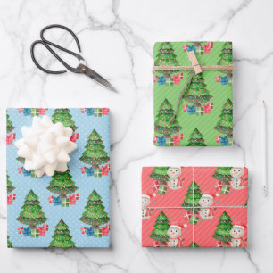 Snowman Christmas Trees Presents Geschenkpapier Set