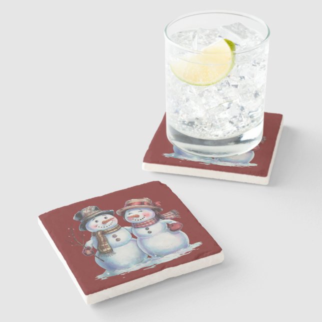 Snowman Christmas Vintag Holiday Steinuntersetzer (Seitenansicht)