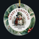 Snowman Christmas wünscht Keramik Ornament<br><div class="desc">Snowman Niedlich Watercolor Weihnachten wünscht Bequemlichkeit ist der Schlüssel in dieser geschäftigen Saison! Besuchen Sie unseren Zazzle Store, um die komplette Snowman Niedlich Watercolor Weihnachtswünsche Kollektion zu erkunden. Mit nur wenigen Klicks können Sie diese schönen Designs direkt vor Ihrer Haustür liefern lassen. Wenn Sie weitere Anpassungen benötigen, schreiben Sie mir...</div>