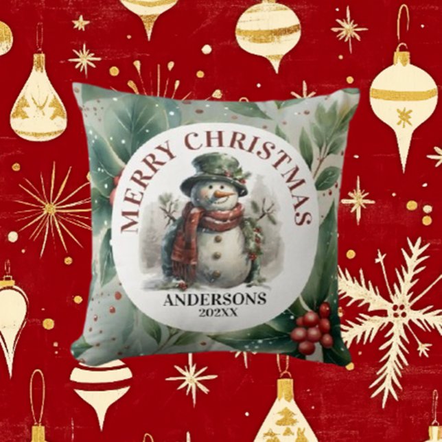 Snowman Christmas wünscht Kissen (Spread warmth and joy this holiday season with Brett's Snowman Christmas Wishes Throw Pillow. )