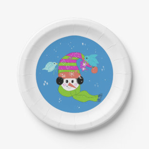 Snowman Cold Winter Birds Paper Plate Pappteller