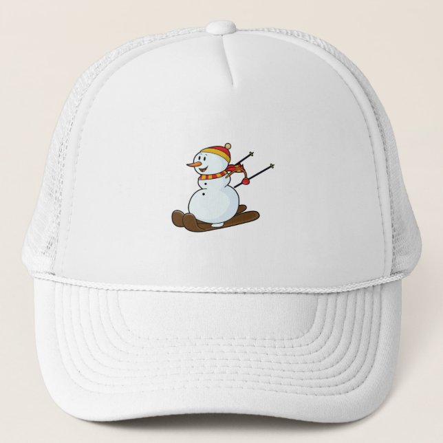Snowman comme skieur avec ski et Casquette (Devant)