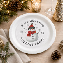 Snowman Company Holiday Party Paper Plate