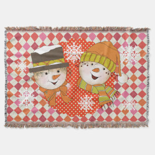 Snowman Couple Dots und Raute Holiday Throw Decke
