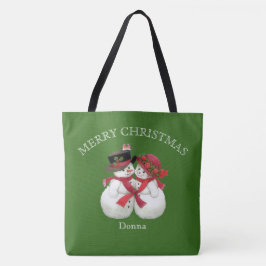 Snowman Couple, Frohe Weihnachten Tasche