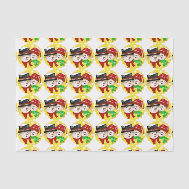 Snowman Couple Holiday Tissue Paper Seidenpapier (Vorderseite)