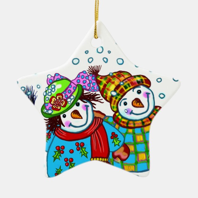 Snowman Couple Keramikornament (Vorne)