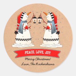 Snowman Couple Kraft Paper Custom Christmas Runder Aufkleber